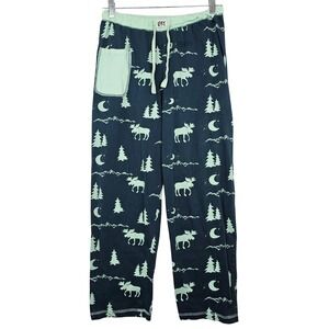 Lazy One Womens Pajama Pants Small Navy Blue Mint Green Moose Nature‎ Print
